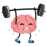 Image of a brain sweating while lifting weights overhead